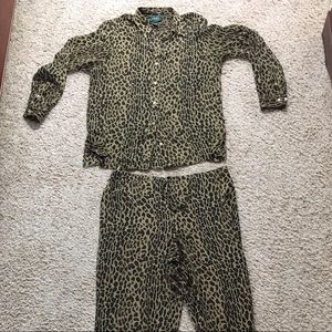 100% Silk Leopard Ralph Lauren Pants Button Set